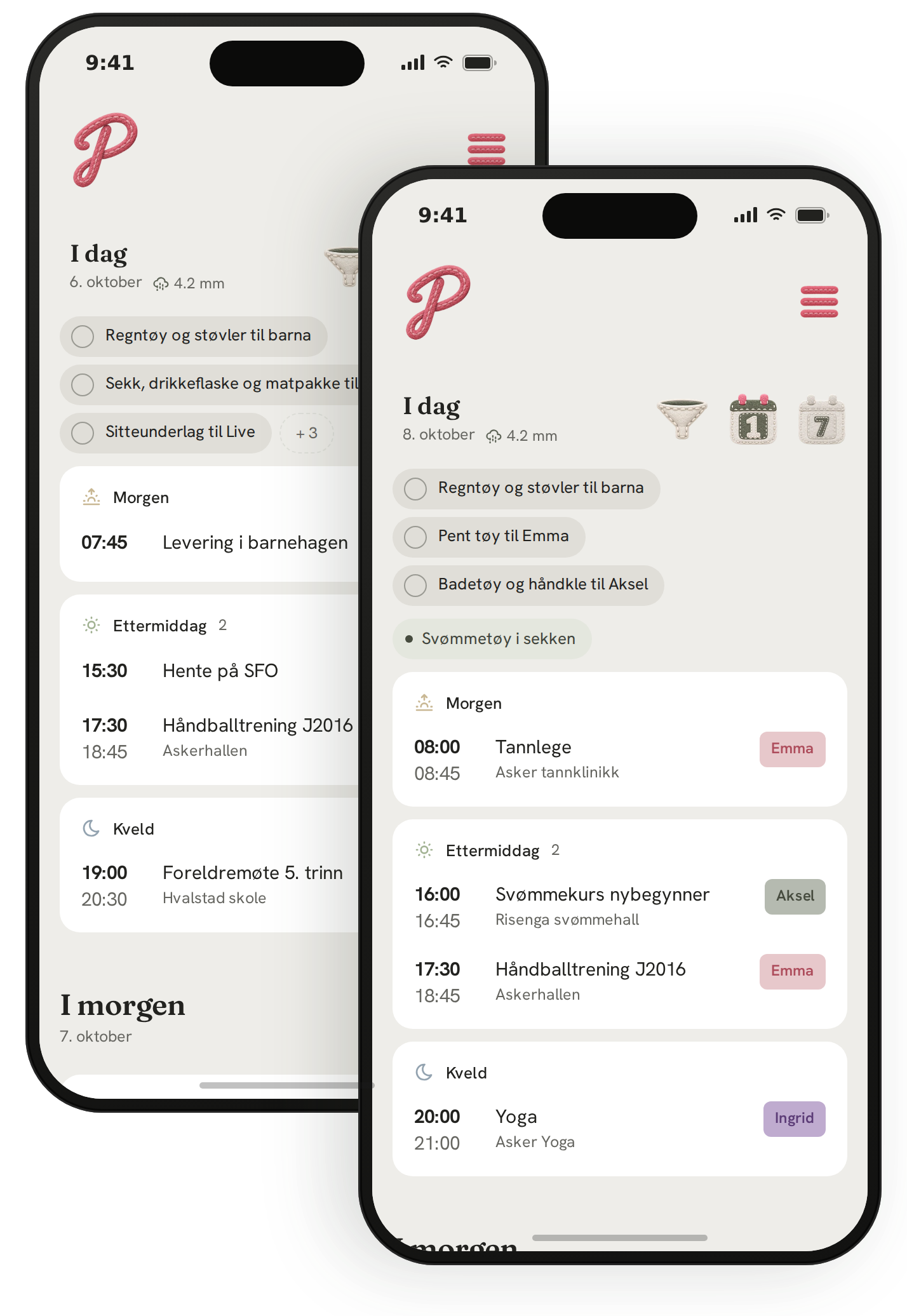 To telefoner som viser den samme oversikten