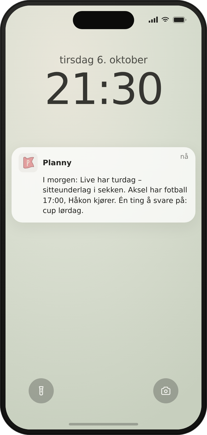 En kort oppsummering som varsel på låseskjermen
